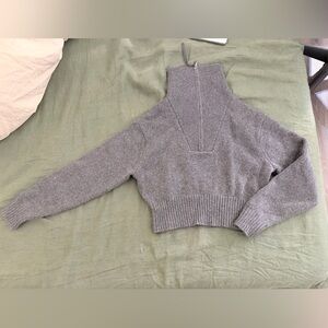 Ralph Lauren Gray Cropped Turtleneck Wool Blend Sweater